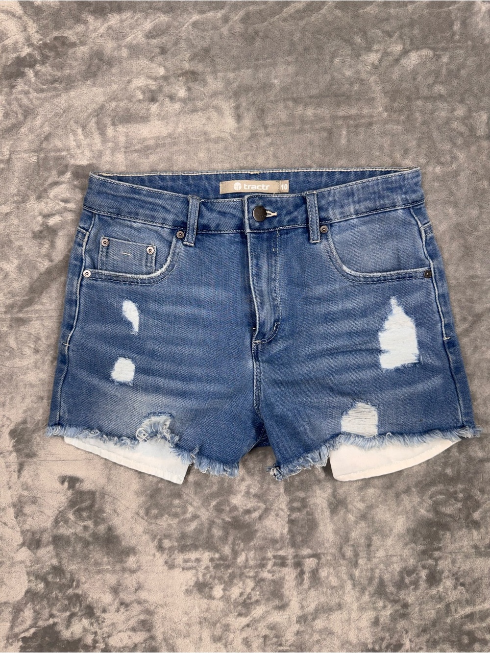 Tractr Girls Blue Distressed Denim Cutoff Shorts
